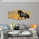 Quadro decorativo Cavalo Preto Kit 5 Peças Natureza Animais