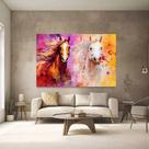 Quadro Decorativo Cavalos Aquarela Moderno Hipismo Sala Tecido Canvas