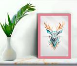 Quadro Decorativo Cervo Abstrato + Vidro 33x25 Escritório