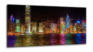 Quadro Decorativo Cidade Moderna Iluminada 130x60 em Tecido Canvas