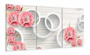 Quadro Decorativo Circulos e Rosas em Tecido Estilo 3d Quadro Decorativo Circulos e Rosas em Tecido Estilo 3d