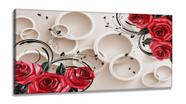 Quadro Decorativo Circulos e Rosas Estilo 3d em Tecido canvas 130x60 Quadro Decorativo Circulos e Rosas Estilo 3d em Tecido canvas 130x60