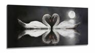 Quadro Decorativo Cisnes Apaixonados 130x60 Sala Quarto em Tecido Canvas