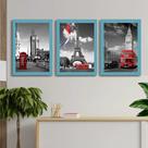 Quadro Decorativo City Paris London + Vidro 33x25 3pç Quarto