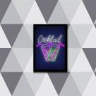 Quadro Decorativo Cocktail Bar Simulando Neon 24x18cm - com vidro