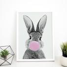 Quadro Decorativo Coelho Chiclete 45X34 C/Vidro - Preta