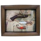 Quadro Decorativo Com Arma E Faca Antiga Mapa Vintage