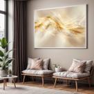 Quadro Decorativo com Moldura Abstrato Dourado Linhas para Sala Quarto e Escritório Horizontal