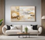 Quadro Decorativo com Moldura Abstrato Flor Lotus para Sala de Estar, Quarto e Escritório, Hall Horizontal