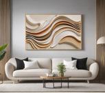 Quadro Decorativo com Moldura Abstrato Moderno Tons Bege para Sala Quarto e Escritório Horizontal