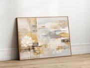 Quadro Decorativo com Moldura Acrilico Cristal Luxo Vidro Abstrato Flor Lotus para Sala de Estar, Quarto e Escritório, Hall Horizontal