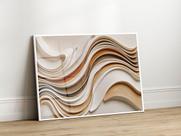 Quadro Decorativo com Moldura Acrilico Cristal Luxo Vidro Abstrato Moderno Tons Bege para Sala de Estar, Quarto e Escritório, Hall Horizontal