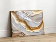 Quadro Decorativo com Moldura Acrilico Cristal Luxo Vidro Dourado Abstrato Pedra para Sala de Estar, Quarto e Escritório, Hall Horizontal
