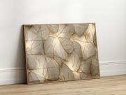 Quadro Decorativo com Moldura Acrilico Cristal Luxo Vidro Folhas Dourada Luxo para Sala de Estar, Quarto e Escritório, Hall Horizontal