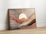 Quadro Decorativo com Moldura Acrilico Cristal Luxo Vidro Montanha 3D Terracota para Sala de Estar, Quarto e Escritório, Hall Horizontal