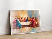 Quadro Decorativo com Moldura Acrilico Cristal Luxo Vidro Santa Ceia Arte para Sala de Estar, Quarto e Escritório, Hall Horizontal Quadro Decorativo com Moldura Acrilico Cristal Luxo Vidro Santa Ceia Arte para Sala de Estar, Quarto e Escritório, Hall Horizontal