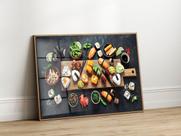 Quadro Decorativo com Moldura Acrilico Cristal Luxo Vidro Shushis Cozinha para Sala de Estar, Quarto e Escritório, Hall Horizontal