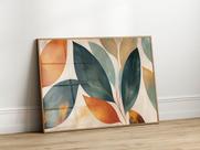 Quadro Decorativo com Moldura Acrilico Cristal Luxo Vidro Verde Laranja Folhagem para Sala de Estar, Quarto e Escritório, Hall Horizontal