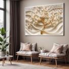 Quadro Decorativo com Moldura Arvore 3D Areia Flores para Sala de Estar, Quarto e Escritório, Hall Horizontal