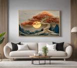 Quadro Decorativo com Moldura Árvore da Vida Dourada para Sala Quarto e Escritório Horizontal