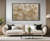 Quadro Decorativo com Moldura Bege Areia Folhagem para Sala de Estar, Quarto e Escritório, Hall Horizontal