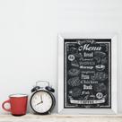 Quadro Decorativo com Moldura Branca Menu 22x32cm
