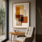 Quadro Decorativo com Moldura Caixa Geométrico Terracota para parede Sala, Quarto e Escritório