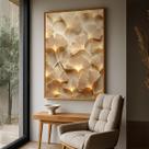 Quadro Decorativo com Moldura Caixa Ginkgo Bege Folhas para parede Sala, Quarto e Escritório