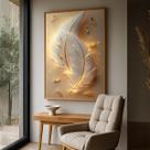 Quadro Decorativo com Moldura Caixa Penas Douradas para parede Sala, Quarto e Escritório Quadro Decorativo com Moldura Caixa Penas Douradas para parede Sala, Quarto e Escritório