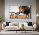 Quadro Decorativo com Moldura Casal Leoes para Sala Quarto e Escritório Horizontal