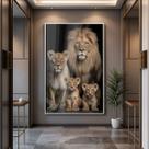 Quadro Decorativo com Moldura e Acrilico Cristal semelhante Vidro Leoes 2 Filhotes para Sala de estar, Quarto, Hall e Escritório