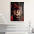 Quadro Decorativo com Moldura e Acrilico Cristal Vidro Indio Rosto Amazonas Sala Quarto Hall