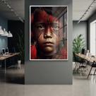 Quadro Decorativo com Moldura e Acrilico Cristal Vidro Indio Rosto Amazonas Sala Quarto Hall