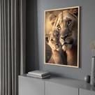 Quadro Decorativo com Moldura e Acrilico Cristal Vidro Leoa Filhote Família Sala Quarto Hall
