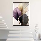 Quadro Decorativo com Moldura e Acrilico Cristal Vidro Planta Floral Moderna Roxo bege Sala Quarto Hall