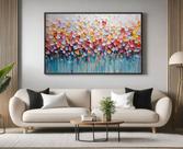 Quadro Decorativo com Moldura Floral Abstrato para Sala Quarto e Escritório Horizontal