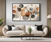 Quadro Decorativo com Moldura Folhagem Terrosos para Sala de Estar, Quarto e Escritório, Hall Horizontal