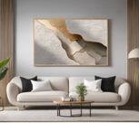 Quadro Decorativo com Moldura Minimalista Bege Dourado para Sala de Estar, Quarto e Escritório, Hall Horizontal
