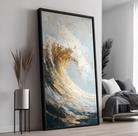 Quadro Decorativo com Moldura Ondas Mar Dourado para Sala, Quarto e Escritório Cor:Moldura Preta Tamanho:40x60