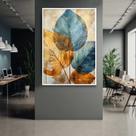 Quadro Decorativo com Moldura para Sala Quarto Arte Folhas Abstrato