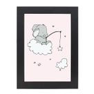 Quadro Decorativo Com Moldura Preta e Vidro Elefante Sentado na Nuvem Pescando Estrela 36x26,5 Mdf Adesivado Quadro Decorativo Com Moldura Preta e Vidro Elefante Sentado na Nuvem Pescando Estrela 36x26,5 Mdf Adesivado