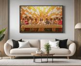 Quadro Decorativo com Moldura Santa Ceia Dourado para Sala Quarto e Escritório Horizontal