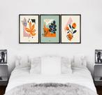 Quadro Decorativo Conjunto de 3 Quadros Folhas e Rosas e plantas Quadro Decorativo Conjunto de 3 Quadros Folhas e Rosas e plantas