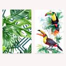 Quadro Decorativo Conjunto Tropical Arara Folhas 2 Telas 40x60