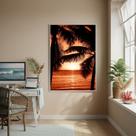 Quadro Decorativo Coqueiros Ao PorDoSol-70x50cm Cor:Moldura Branca