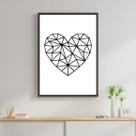Quadro Decorativo Coração Geométrico - Preto e Branco 45x34cm