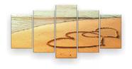 Quadro Decorativo Corações Na Praia 5pc 129x61 Sala Quarto