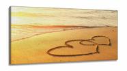Quadro Decorativo Corações Na Praia em Tecido Canvas 130x60 Sala Quarto