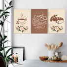 Quadro Decorativo Cozinha Café e Pão Marrom Copa Cantinho Gourmet PMG