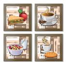 Quadro Decorativo Cozinha Café Manhã Padaria 20x20cm Kit 4un
